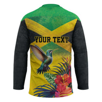 Personalized Jamaica Hummingbird Hockey Jersey Tropical Flowers Grunge Flag - Wonder Print Shop