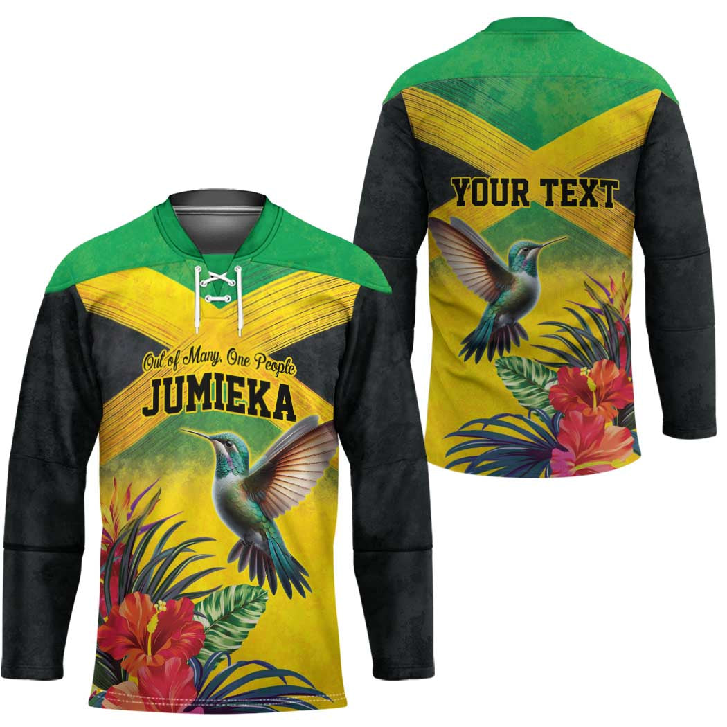 Personalized Jamaica Hummingbird Hockey Jersey Tropical Flowers Grunge Flag - Wonder Print Shop