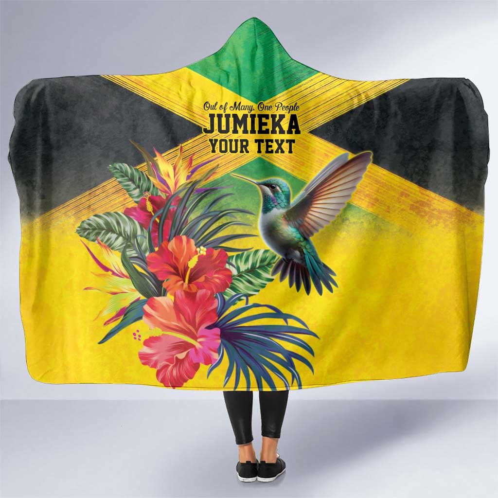 Personalized Jamaica Hummingbird Hooded Blanket Tropical Flowers Grunge Flag - Wonder Print Shop