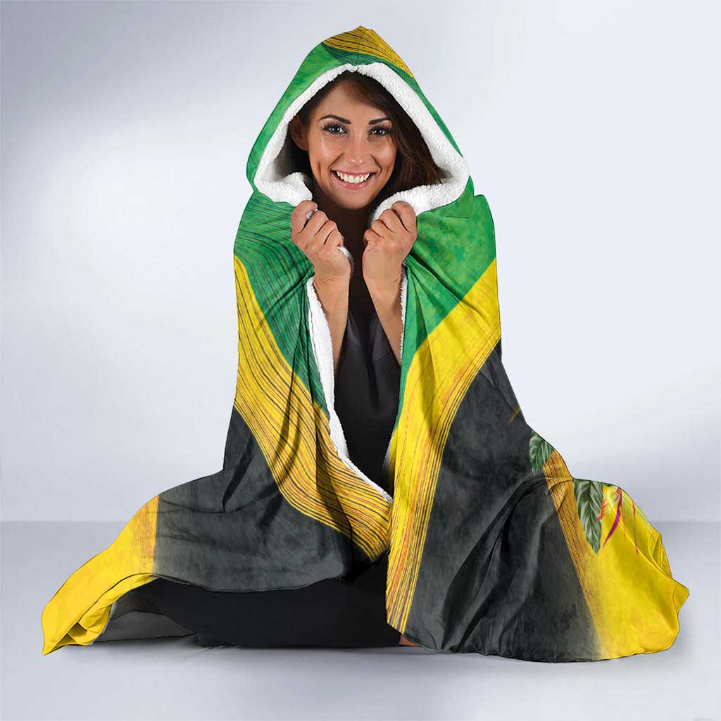 Personalized Jamaica Hummingbird Hooded Blanket Tropical Flowers Grunge Flag - Wonder Print Shop