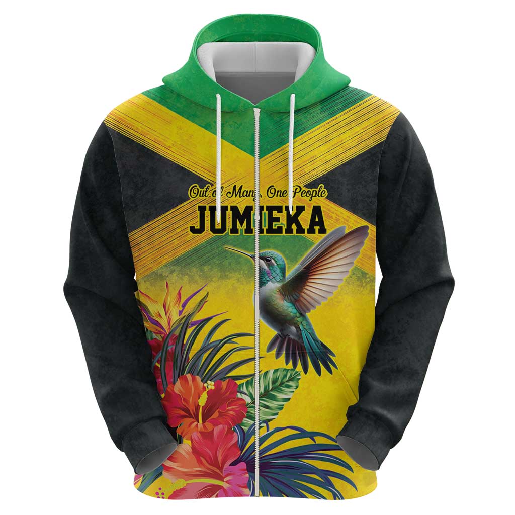 Personalized Jamaica Hummingbird Hoodie Tropical Flowers Grunge Flag - Wonder Print Shop
