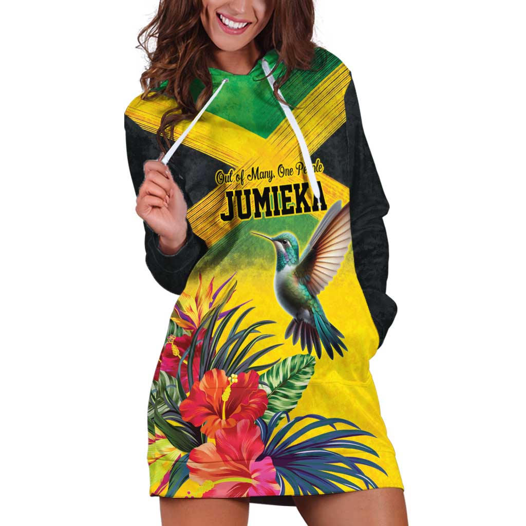 Personalized Jamaica Hummingbird Hoodie Dress Tropical Flowers Grunge Flag - Wonder Print Shop
