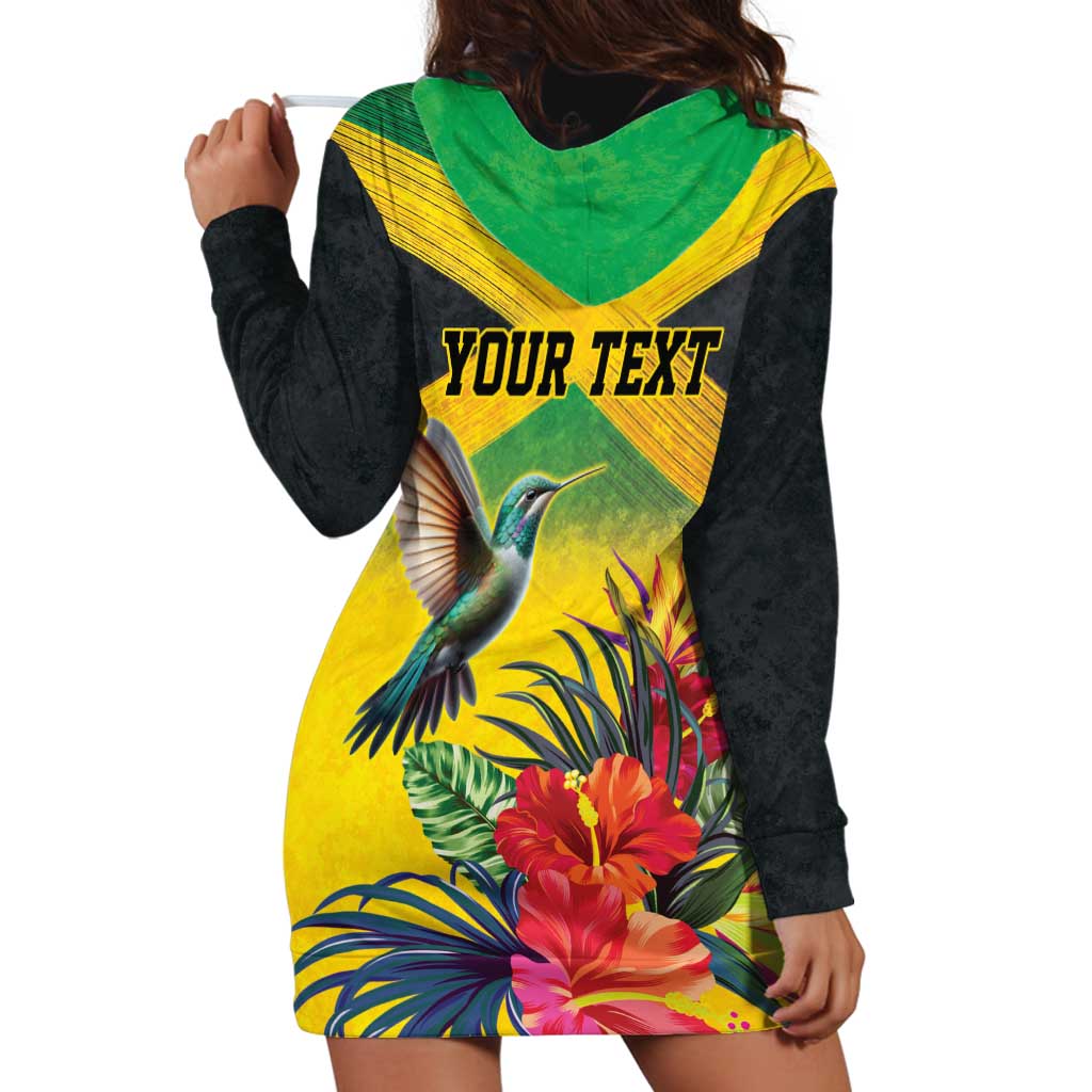 Personalized Jamaica Hummingbird Hoodie Dress Tropical Flowers Grunge Flag - Wonder Print Shop