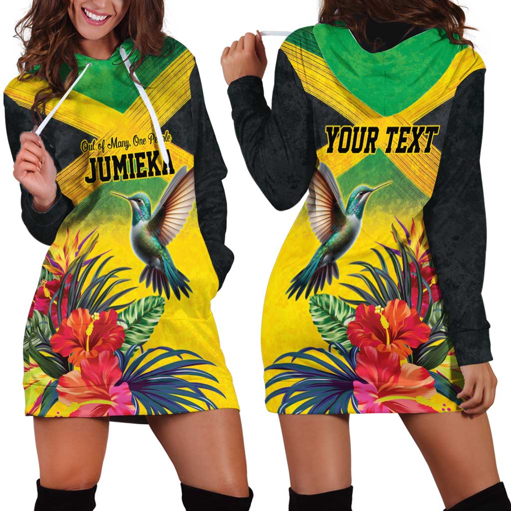 Personalized Jamaica Hummingbird Hoodie Dress Tropical Flowers Grunge Flag - Wonder Print Shop