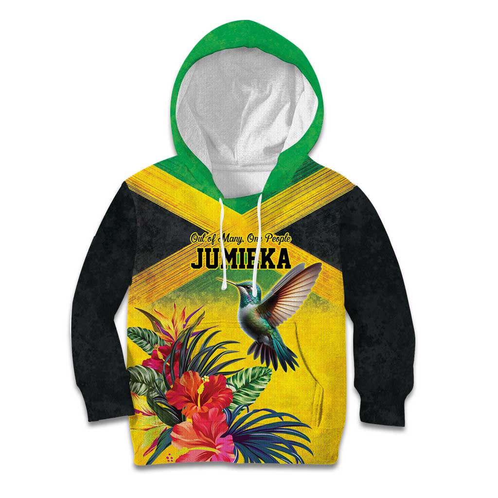 Personalized Jamaica Hummingbird Kid Hoodie Tropical Flowers Grunge Flag - Wonder Print Shop