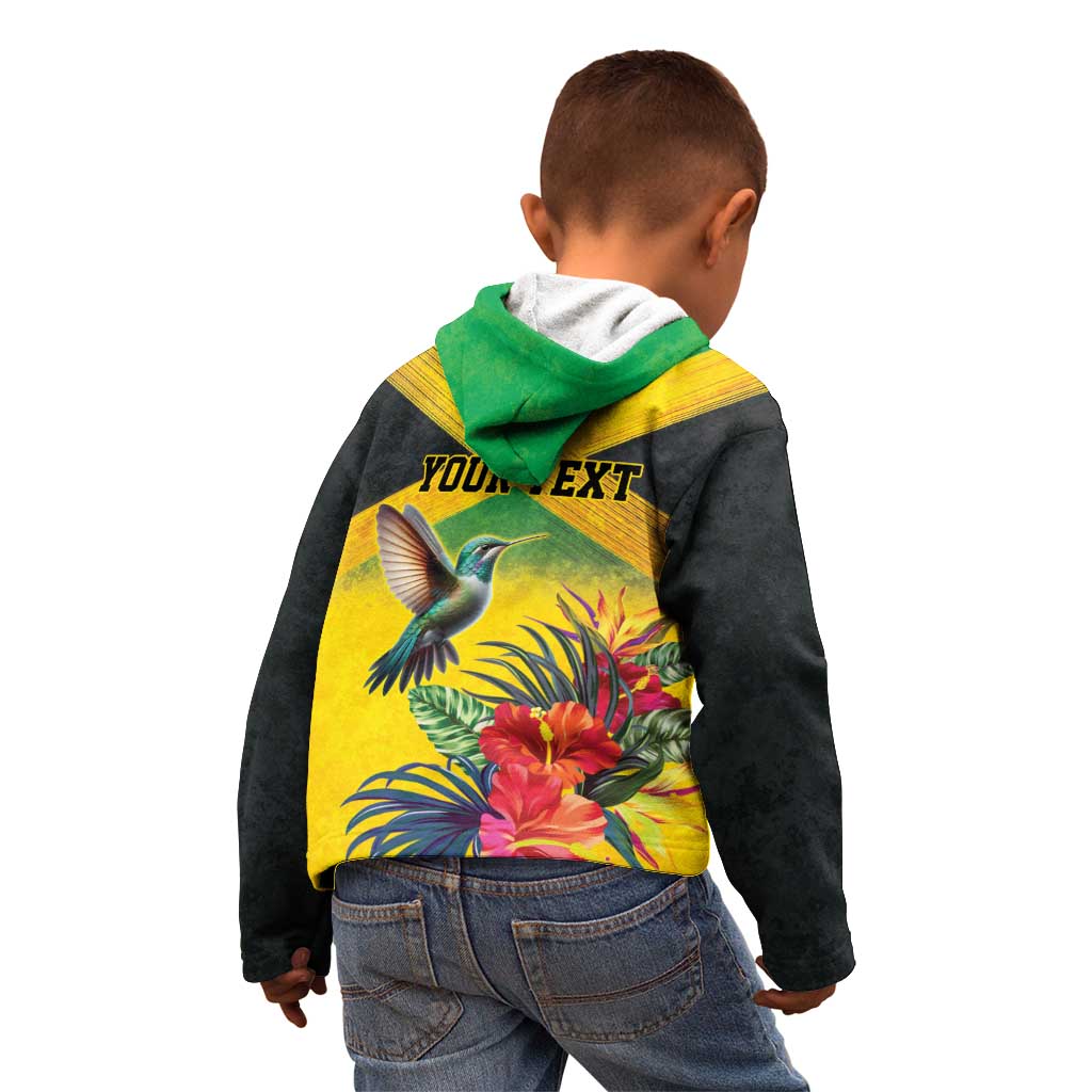 Personalized Jamaica Hummingbird Kid Hoodie Tropical Flowers Grunge Flag - Wonder Print Shop