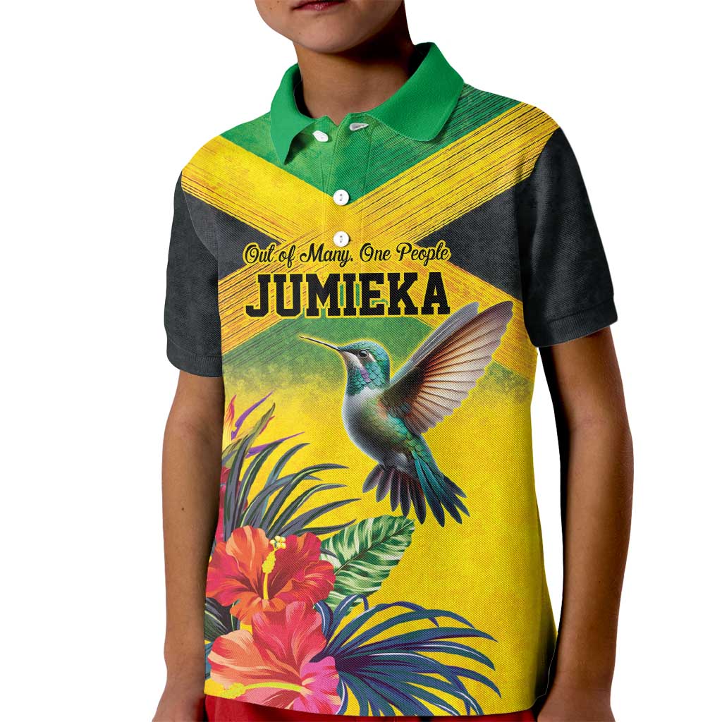 Personalized Jamaica Hummingbird Kid Polo Shirt Tropical Flowers Grunge Flag - Wonder Print Shop