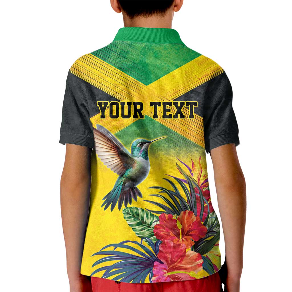 Personalized Jamaica Hummingbird Kid Polo Shirt Tropical Flowers Grunge Flag - Wonder Print Shop
