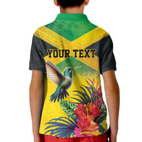 Personalized Jamaica Hummingbird Kid Polo Shirt Tropical Flowers Grunge Flag - Wonder Print Shop