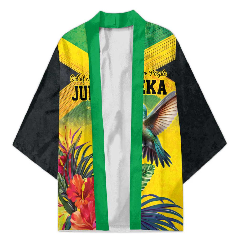 Personalized Jamaica Hummingbird Kimono Tropical Flowers Grunge Flag - Wonder Print Shop