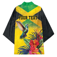 Personalized Jamaica Hummingbird Kimono Tropical Flowers Grunge Flag - Wonder Print Shop