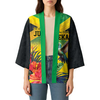 Personalized Jamaica Hummingbird Kimono Tropical Flowers Grunge Flag - Wonder Print Shop