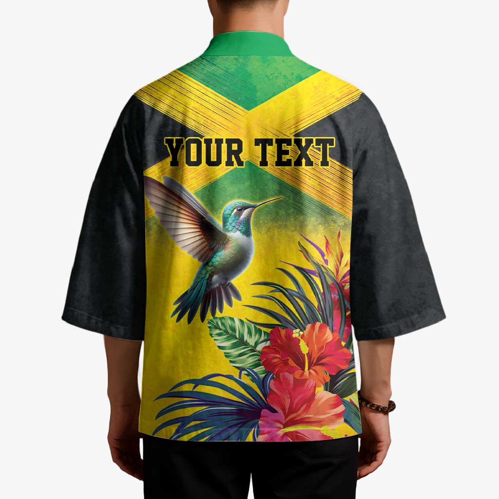 Personalized Jamaica Hummingbird Kimono Tropical Flowers Grunge Flag - Wonder Print Shop