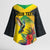 Personalized Jamaica Hummingbird Kimono Sleeve Blouse Tropical Flowers Grunge Flag - Wonder Print Shop