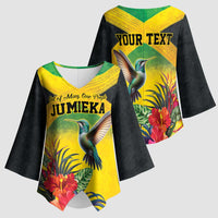 Personalized Jamaica Hummingbird Kimono Sleeve Blouse Tropical Flowers Grunge Flag - Wonder Print Shop
