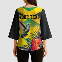Personalized Jamaica Hummingbird Kimono Sleeve Blouse Tropical Flowers Grunge Flag - Wonder Print Shop