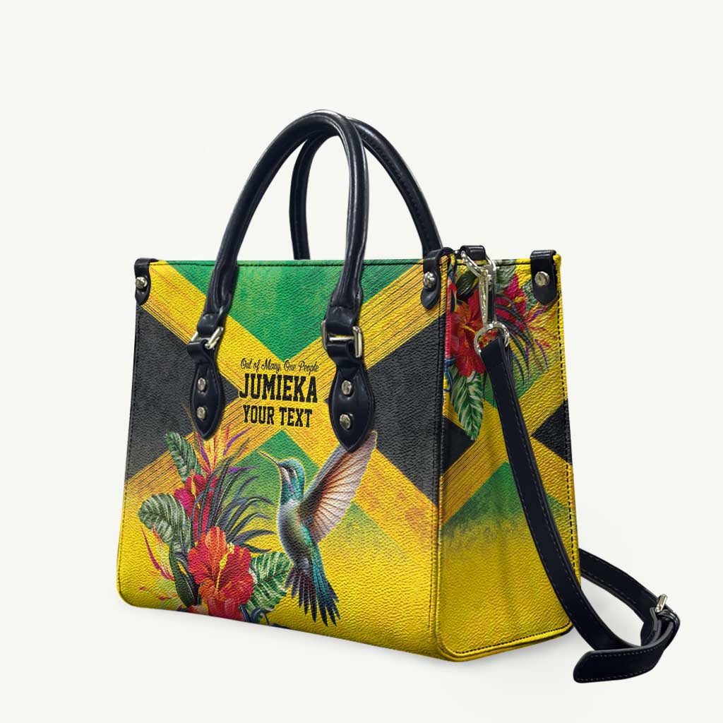 Personalized Jamaica Hummingbird Leather Bag Tropical Flowers Grunge Flag - Wonder Print Shop