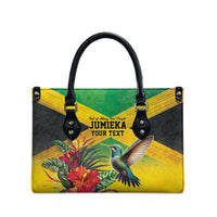 Personalized Jamaica Hummingbird Leather Bag Tropical Flowers Grunge Flag - Wonder Print Shop