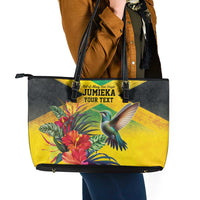 Personalized Jamaica Hummingbird Leather Tote Bag Tropical Flowers Grunge Flag - Wonder Print Shop