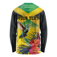 Personalized Jamaica Hummingbird Long Sleeve Shirt Tropical Flowers Grunge Flag - Wonder Print Shop