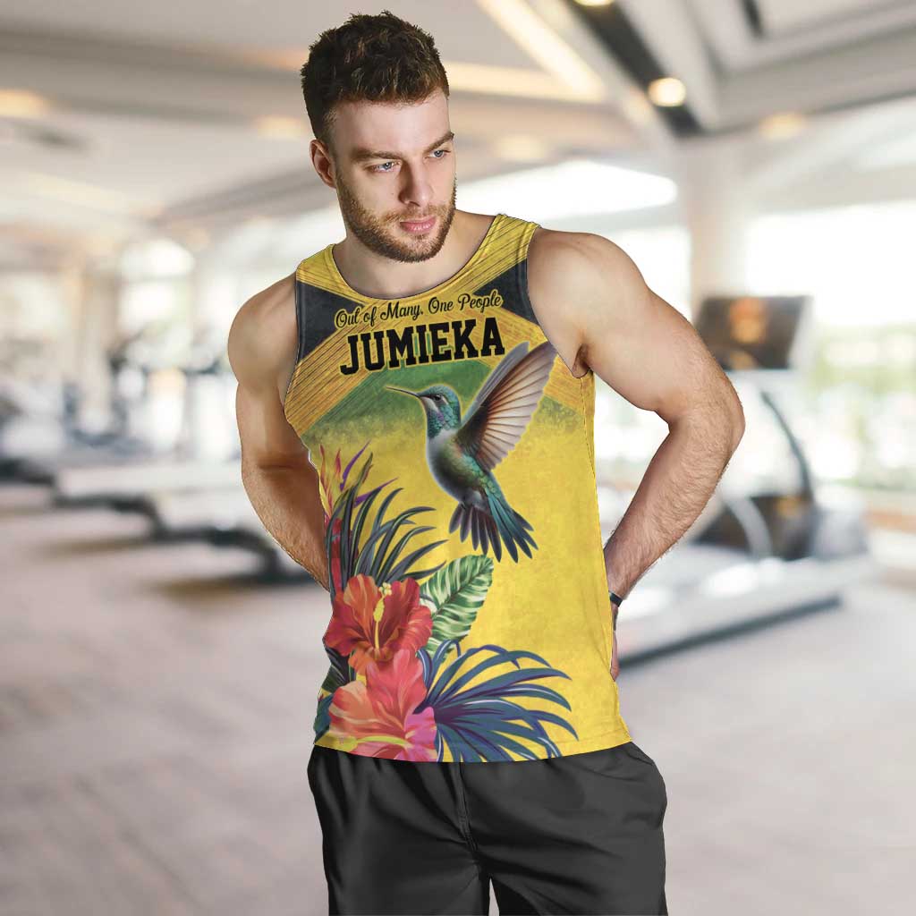Personalized Jamaica Hummingbird Men Tank Top Tropical Flowers Grunge Flag - Wonder Print Shop