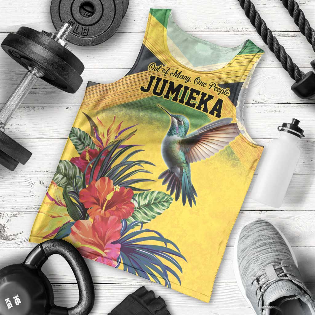 Personalized Jamaica Hummingbird Men Tank Top Tropical Flowers Grunge Flag - Wonder Print Shop