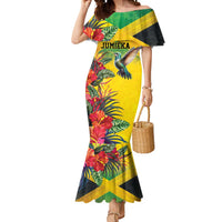 Personalized Jamaica Hummingbird Mermaid Dress Tropical Flowers Grunge Flag - Wonder Print Shop