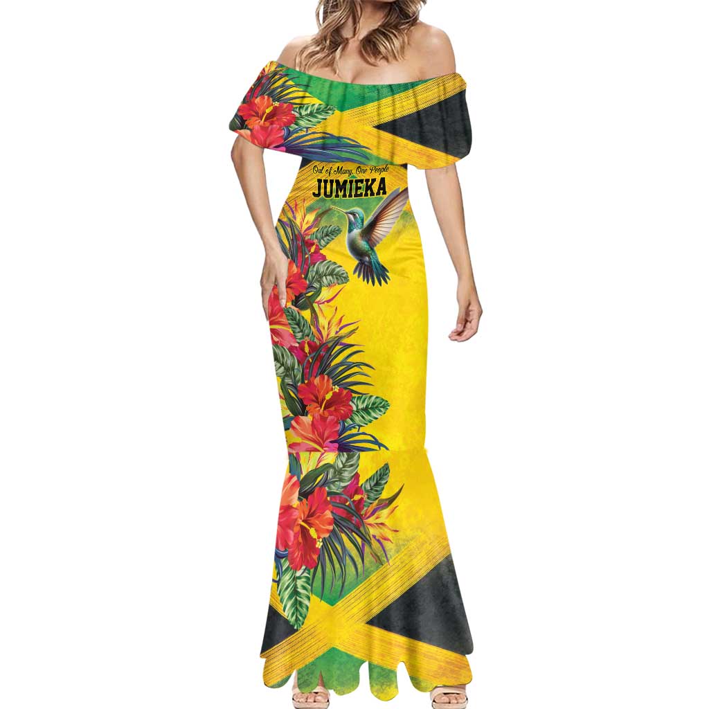 Personalized Jamaica Hummingbird Mermaid Dress Tropical Flowers Grunge Flag - Wonder Print Shop