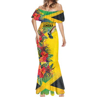 Personalized Jamaica Hummingbird Mermaid Dress Tropical Flowers Grunge Flag - Wonder Print Shop