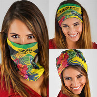 Personalized Jamaica Hummingbird Neck Gaiter Tropical Flowers Grunge Flag - Wonder Print Shop