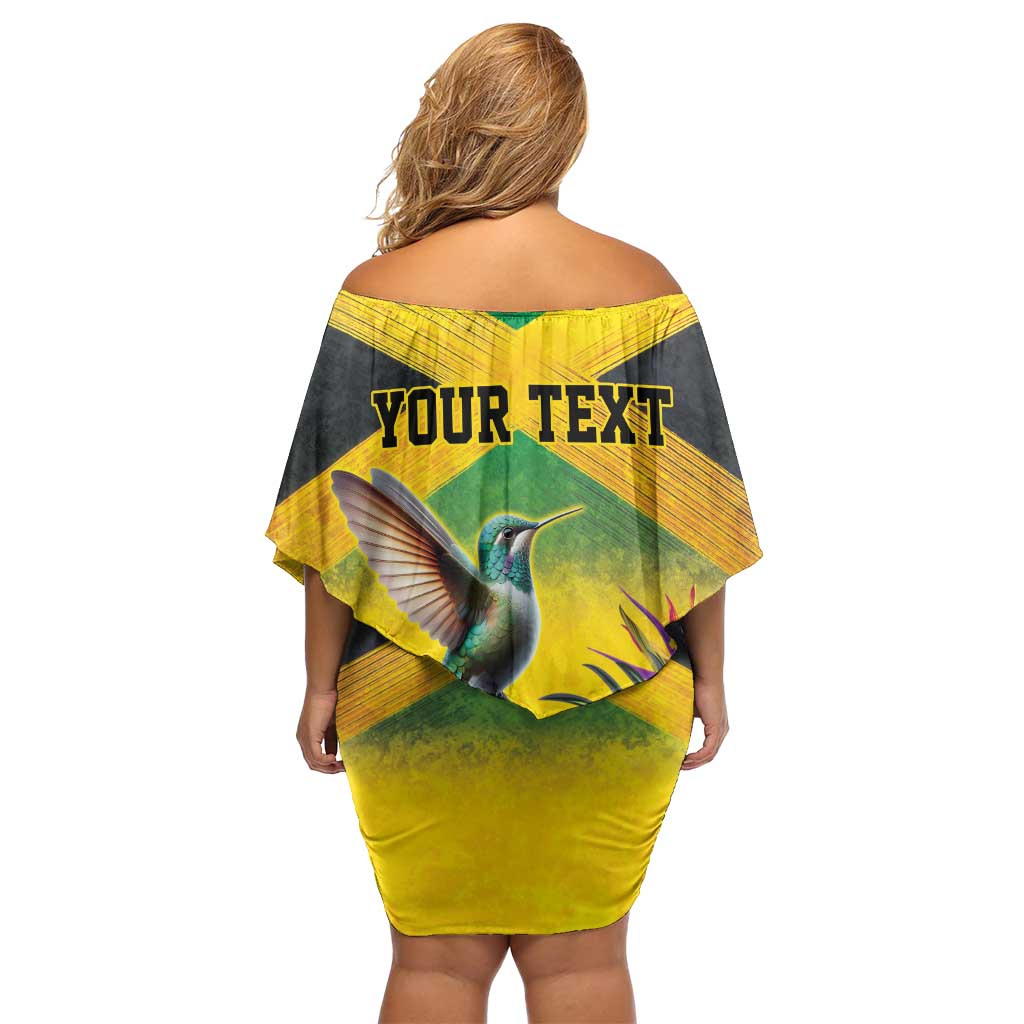 Personalized Jamaica Hummingbird Off Shoulder Short Dress Tropical Flowers Grunge Flag - Wonder Print Shop