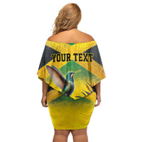 Personalized Jamaica Hummingbird Off Shoulder Short Dress Tropical Flowers Grunge Flag - Wonder Print Shop