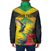 Personalized Jamaica Hummingbird Padded Jacket Tropical Flowers Grunge Flag - Wonder Print Shop
