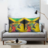 Personalized Jamaica Hummingbird Pillow Cover Tropical Flowers Grunge Flag - Wonder Print Shop