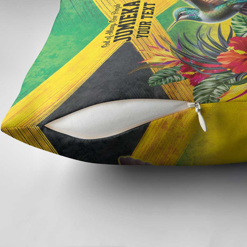 Personalized Jamaica Hummingbird Pillow Cover Tropical Flowers Grunge Flag - Wonder Print Shop