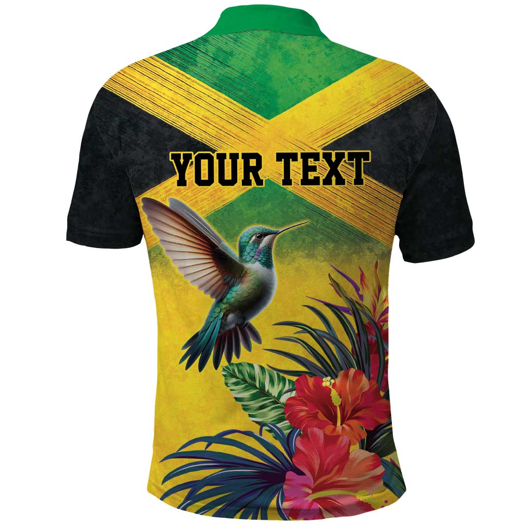 Personalized Jamaica Hummingbird Polo Shirt Tropical Flowers Grunge Flag - Wonder Print Shop