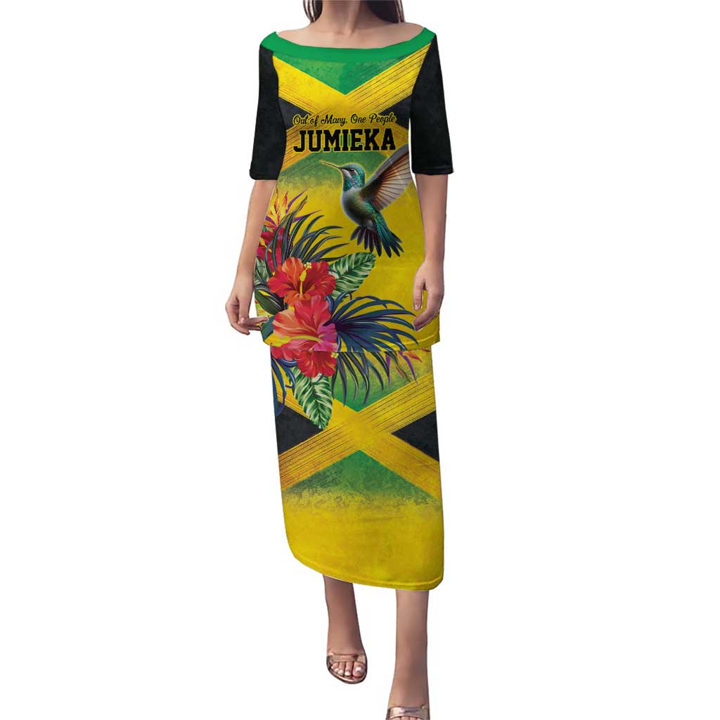Personalized Jamaica Hummingbird Puletasi Tropical Flowers Grunge Flag - Wonder Print Shop