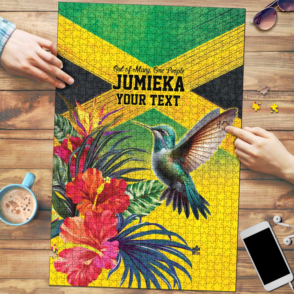 Personalized Jamaica Hummingbird Puzzle Tropical Flowers Grunge Flag - Wonder Print Shop
