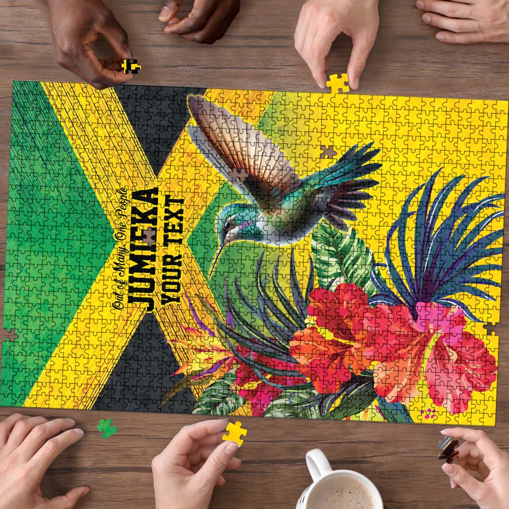 Personalized Jamaica Hummingbird Puzzle Tropical Flowers Grunge Flag - Wonder Print Shop