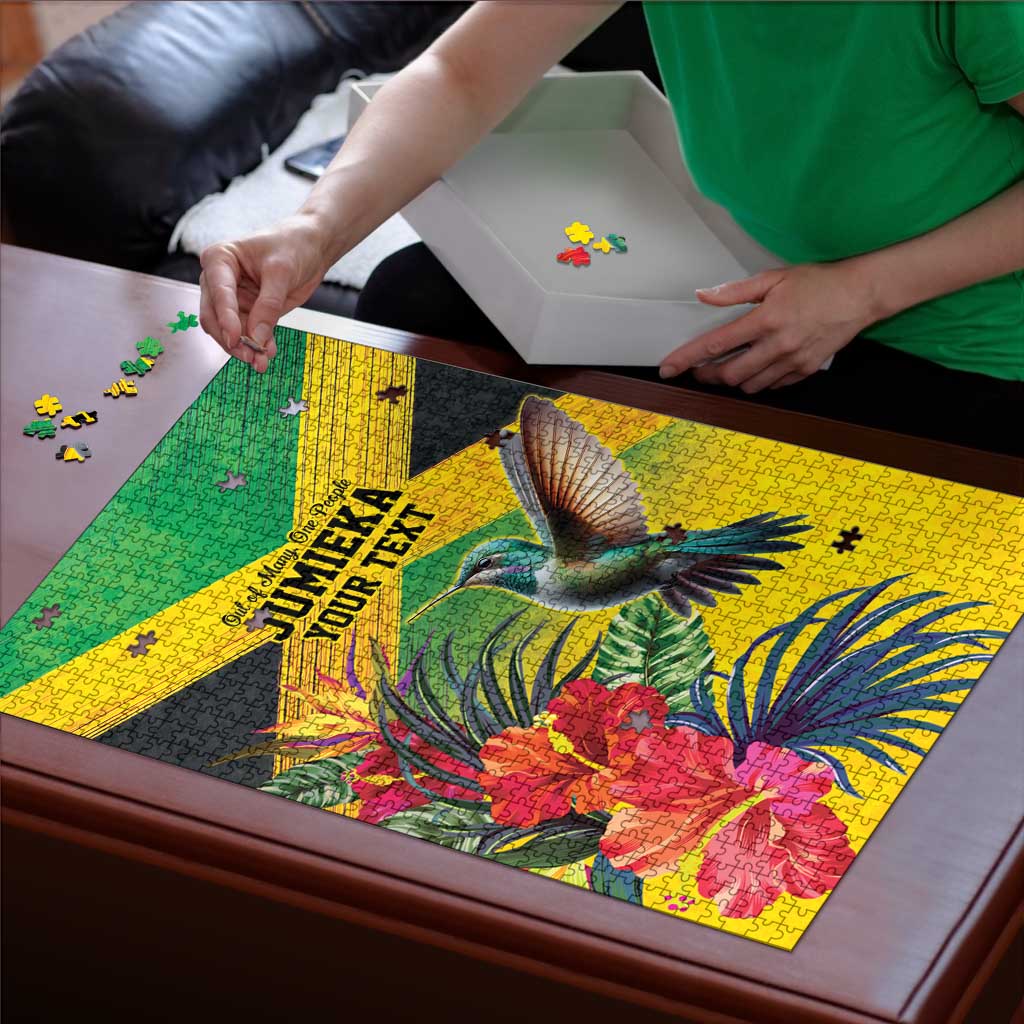 Personalized Jamaica Hummingbird Puzzle Tropical Flowers Grunge Flag - Wonder Print Shop