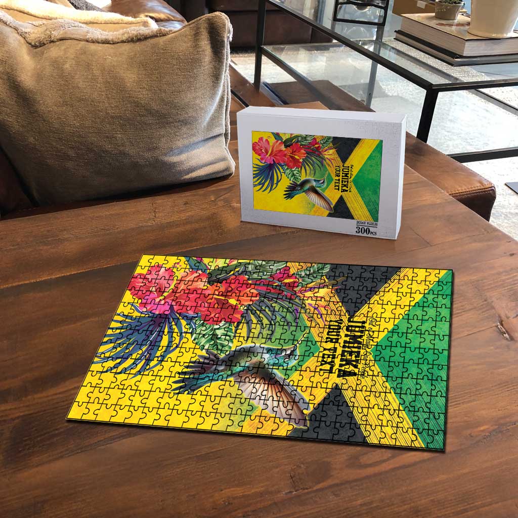 Personalized Jamaica Hummingbird Puzzle Tropical Flowers Grunge Flag - Wonder Print Shop