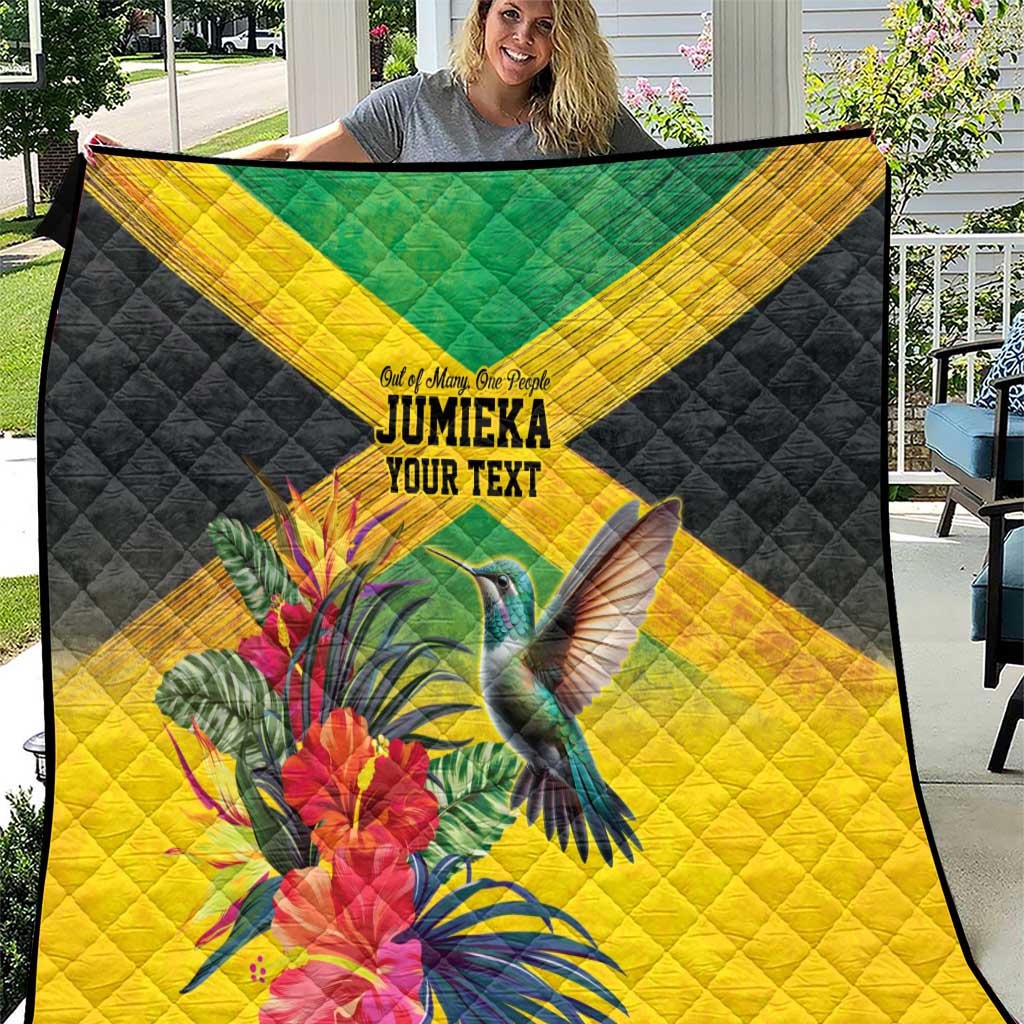 Personalized Jamaica Hummingbird Quilt Tropical Flowers Grunge Flag - Wonder Print Shop