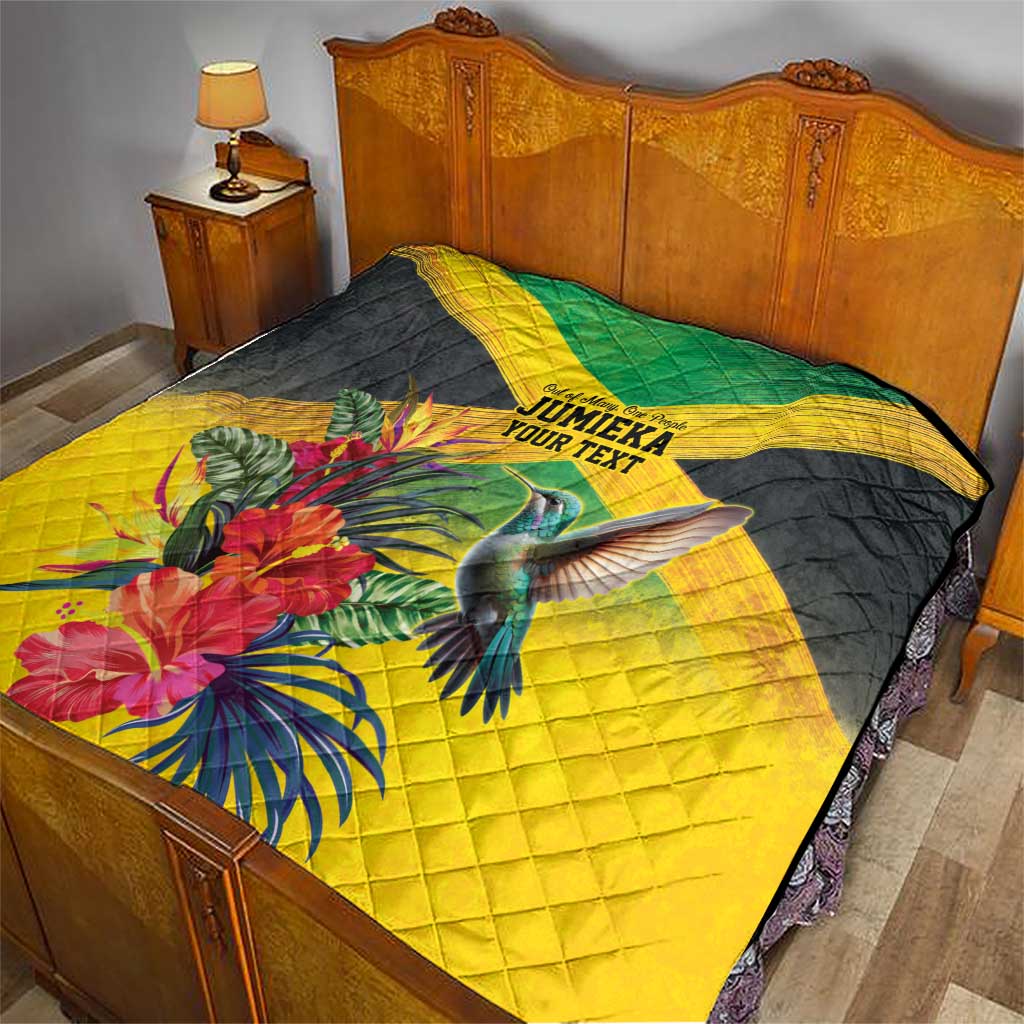 Personalized Jamaica Hummingbird Quilt Tropical Flowers Grunge Flag - Wonder Print Shop