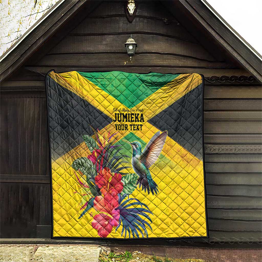 Personalized Jamaica Hummingbird Quilt Tropical Flowers Grunge Flag - Wonder Print Shop