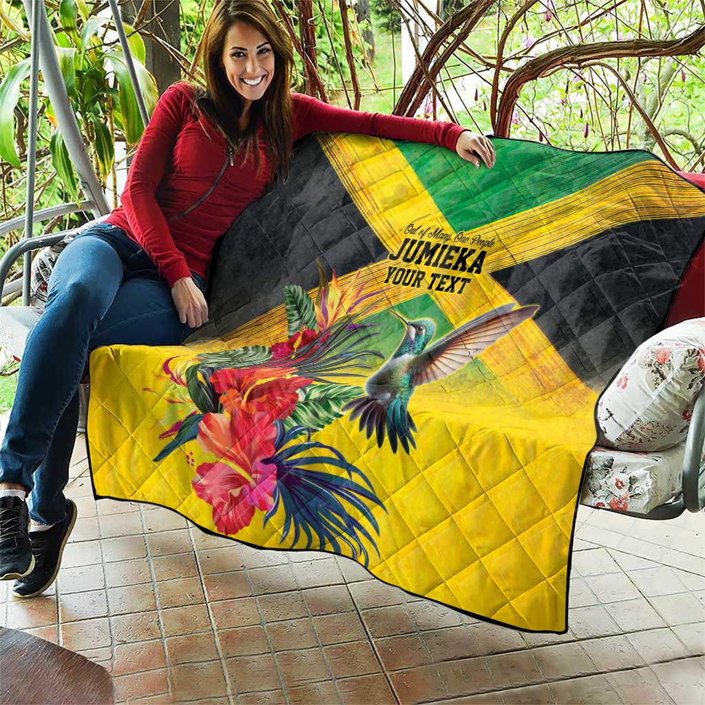 Personalized Jamaica Hummingbird Quilt Tropical Flowers Grunge Flag - Wonder Print Shop