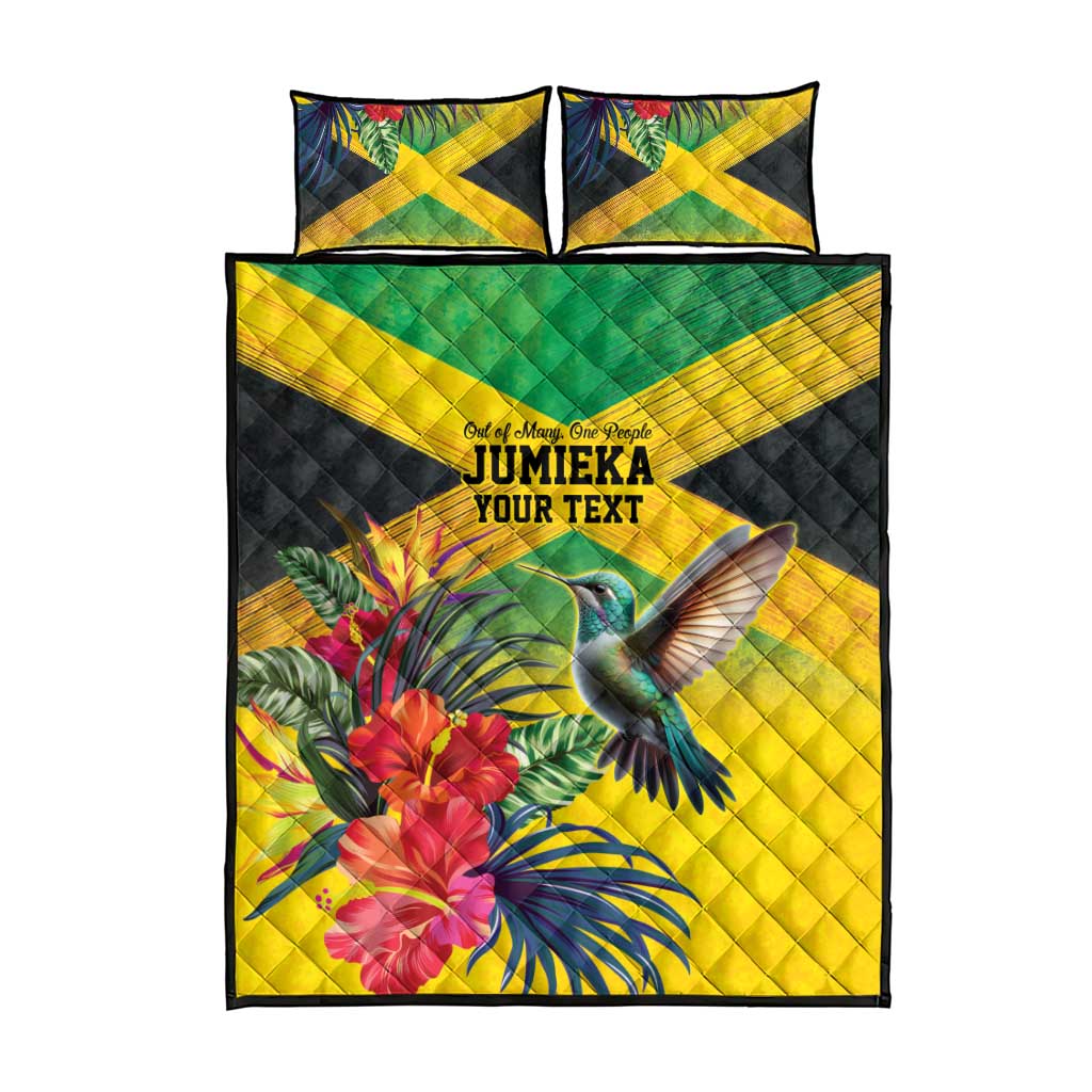 Personalized Jamaica Hummingbird Quilt Bed Set Tropical Flowers Grunge Flag - Wonder Print Shop