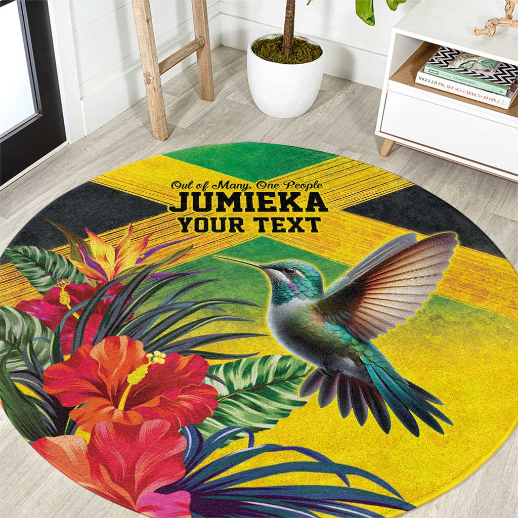 Personalized Jamaica Hummingbird Round Carpet Tropical Flowers Grunge Flag - Wonder Print Shop