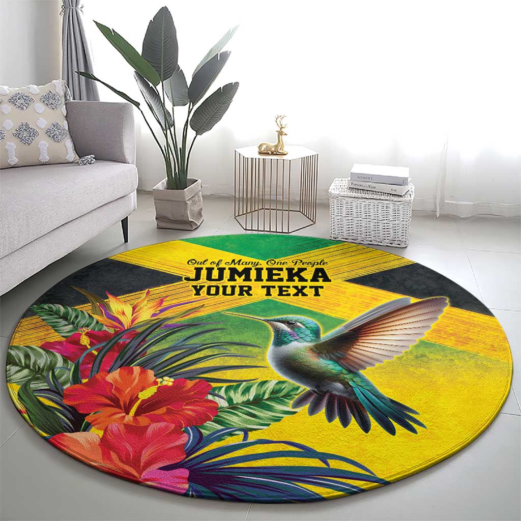 Personalized Jamaica Hummingbird Round Carpet Tropical Flowers Grunge Flag - Wonder Print Shop