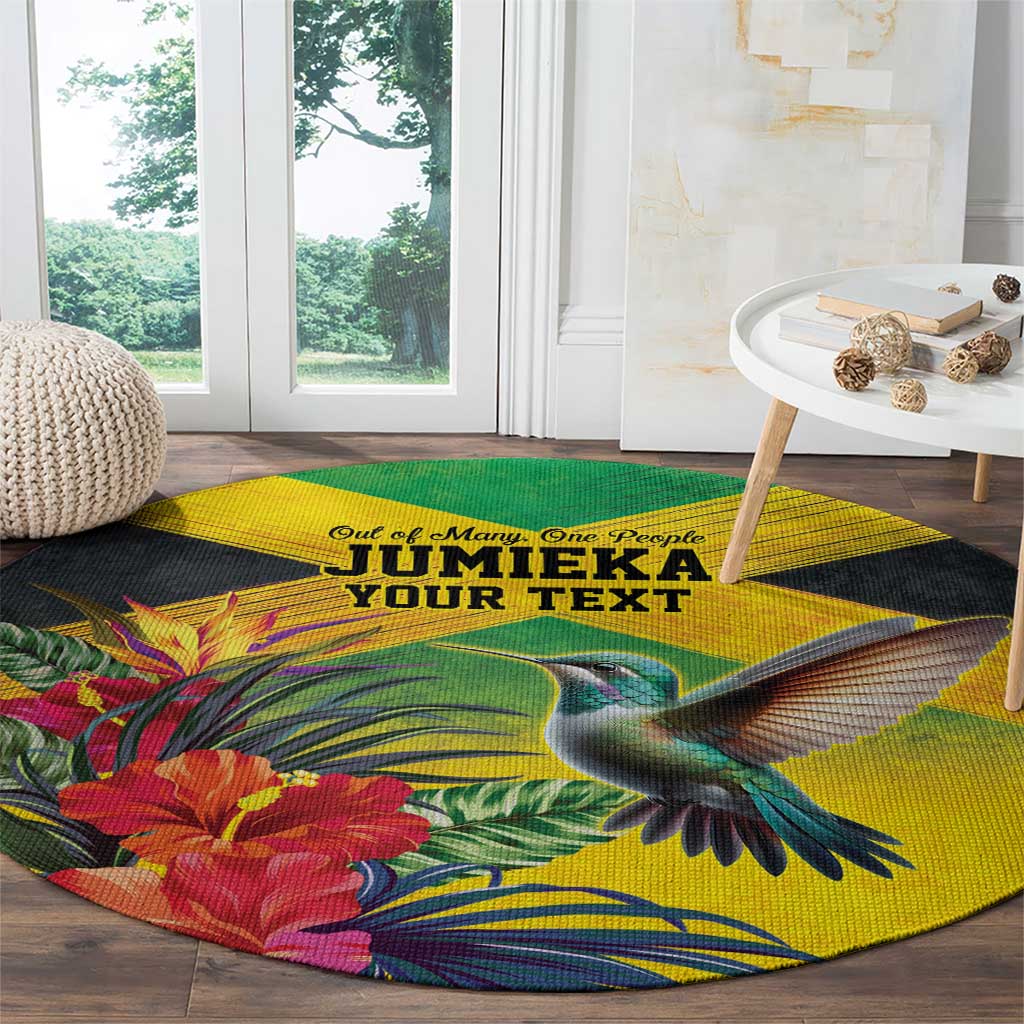 Personalized Jamaica Hummingbird Round Carpet Tropical Flowers Grunge Flag - Wonder Print Shop