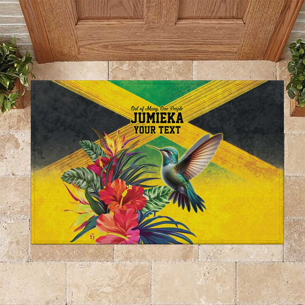 Personalized Jamaica Hummingbird Rubber Doormat Tropical Flowers Grunge Flag - Wonder Print Shop